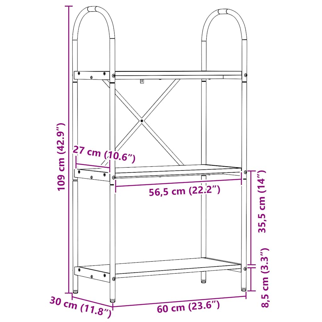 vidaXL Bücherregal Geräucherte Eiche 60 x 30 x 109 cm Holzwerkstoff