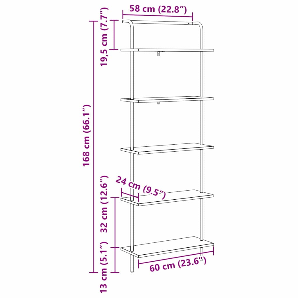 Bücherregal Graues Sonoma 60 x 24 x 168 cm Holzwerkstoff