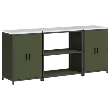 vidaXL Aufbewahrungsset für die Küche mit Regal 3 pcs Olive Grün