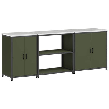 vidaXL Ensemble de rangement de cuisine avec étagère 3 pcs Vert olive Acier