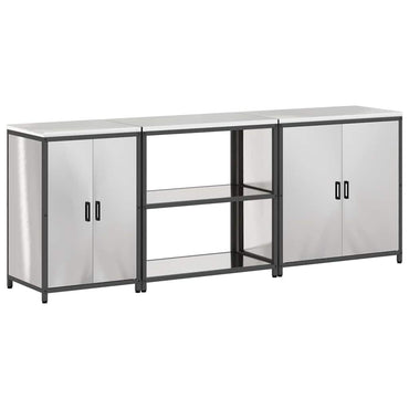 vidaXL Kit de rangement de cuisine avec étagère 3 pcs Argent Acier inoxydable