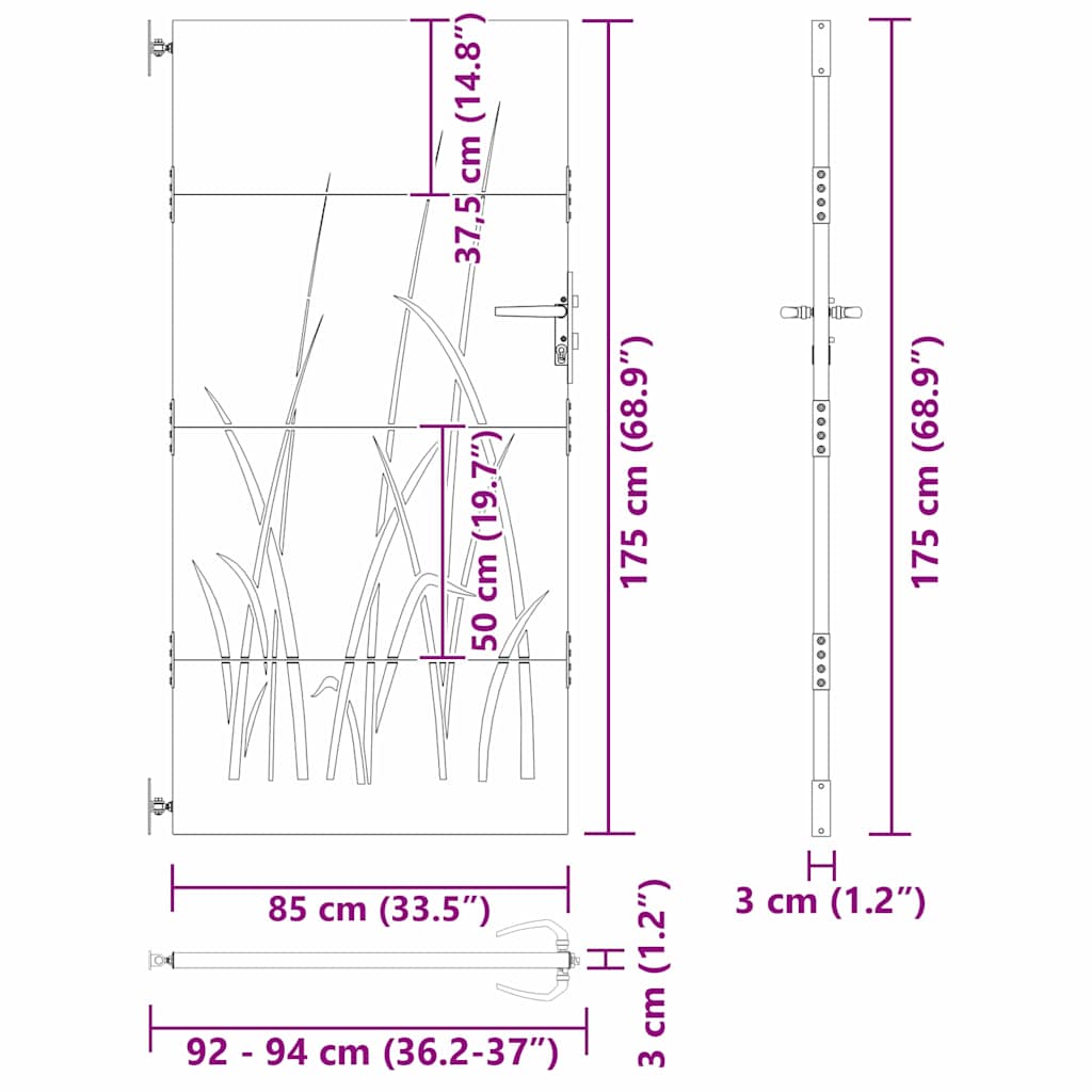 vidaXL Gartentor Schwarz 85 x 175 cm Pulverbeschichteter Stahl
