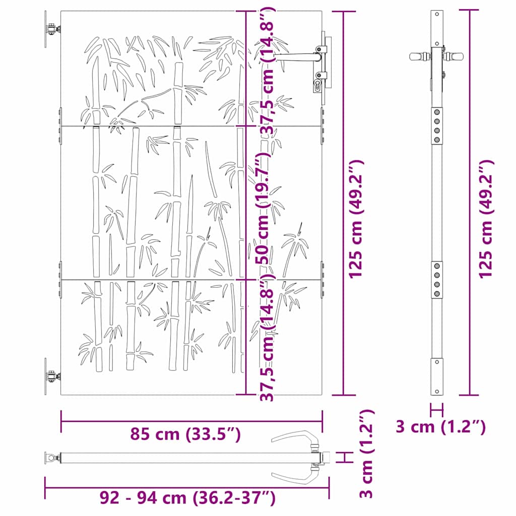 Gartentor Schwarz 85 x 125 cm Pulverbeschichteter Stahl