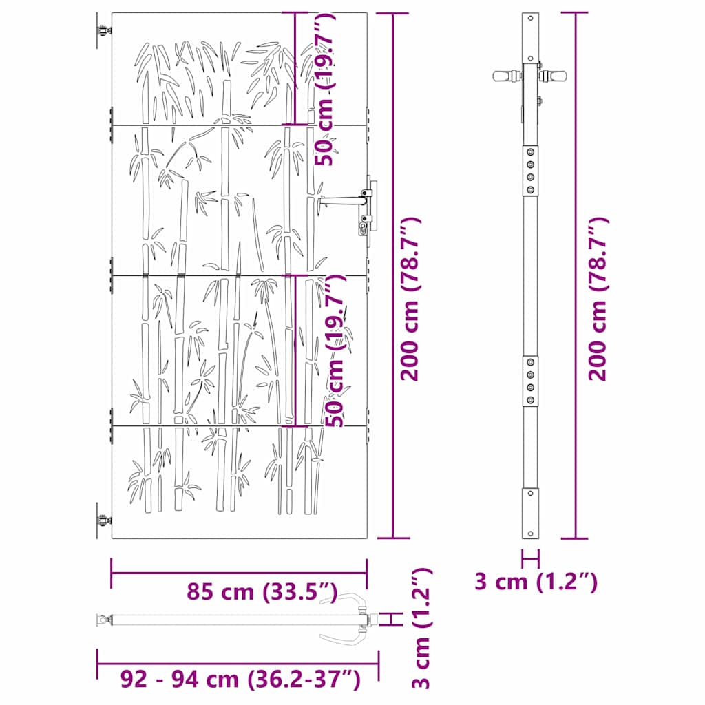 Gartentor Schwarz 85 x 200 cm Pulverbeschichteter Stahl