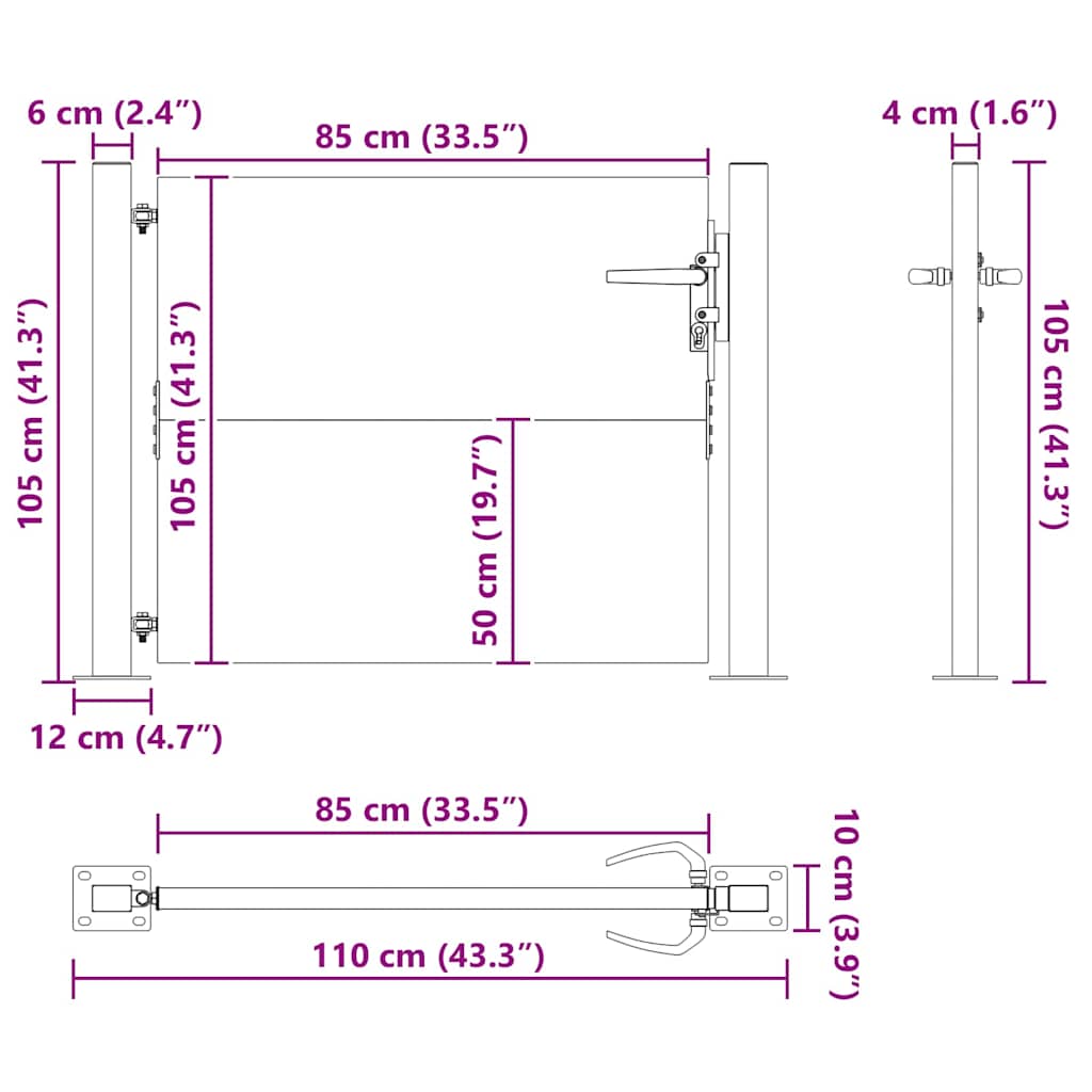 vidaXL Gartentor Schwarz 85 x 105 cm Pulverbeschichteter Stahl
