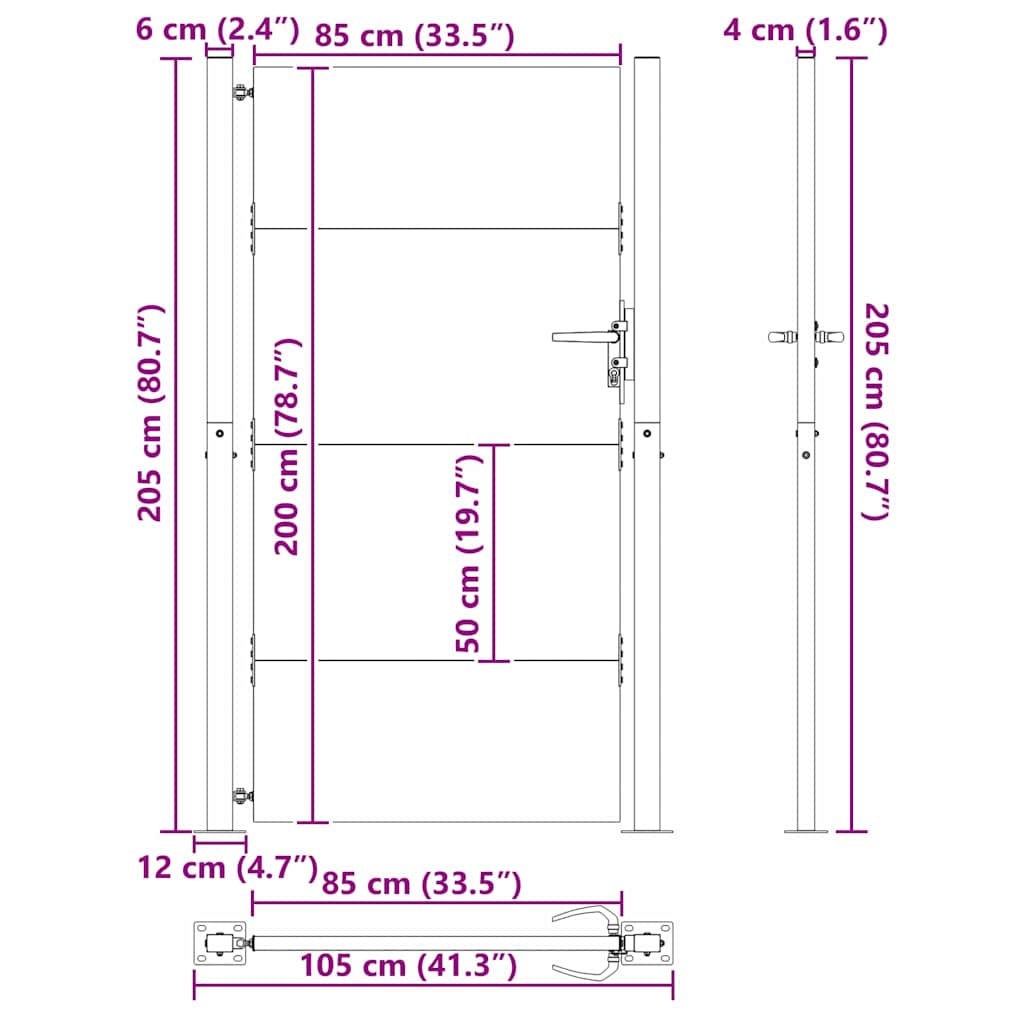 vidaXL Gartentor Schwarz 105 x 200 cm Pulverbeschichteter Stahl