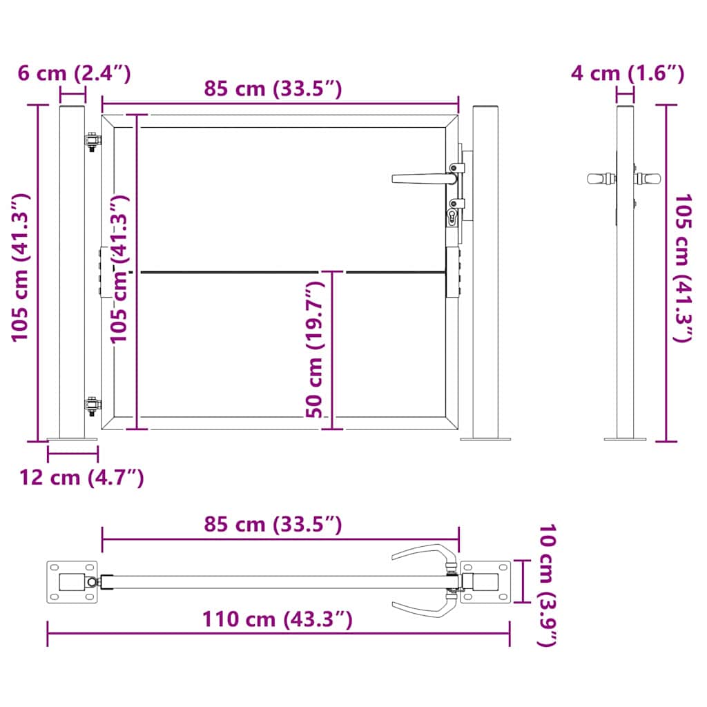 vidaXL Gartentor Schwarz 85 x 105 cm Pulverbeschichteter Stahl