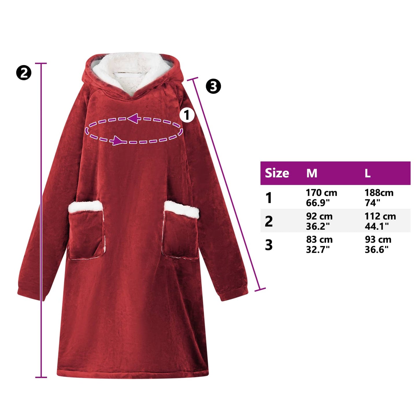 vidaXL Decken-Hoodie Bordeauxrot L Fleece und Flanell