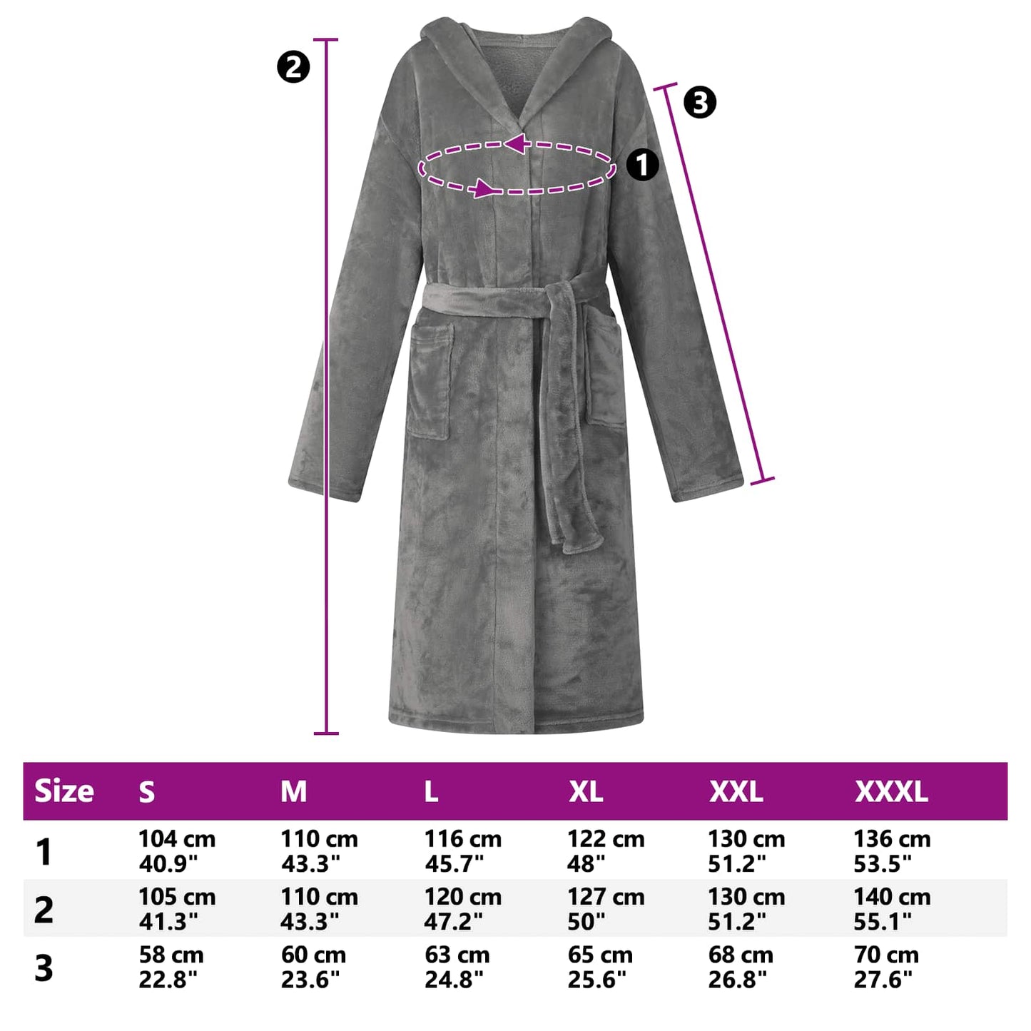 Bademantel Hoodie Dunkelgrau XXL Flanell