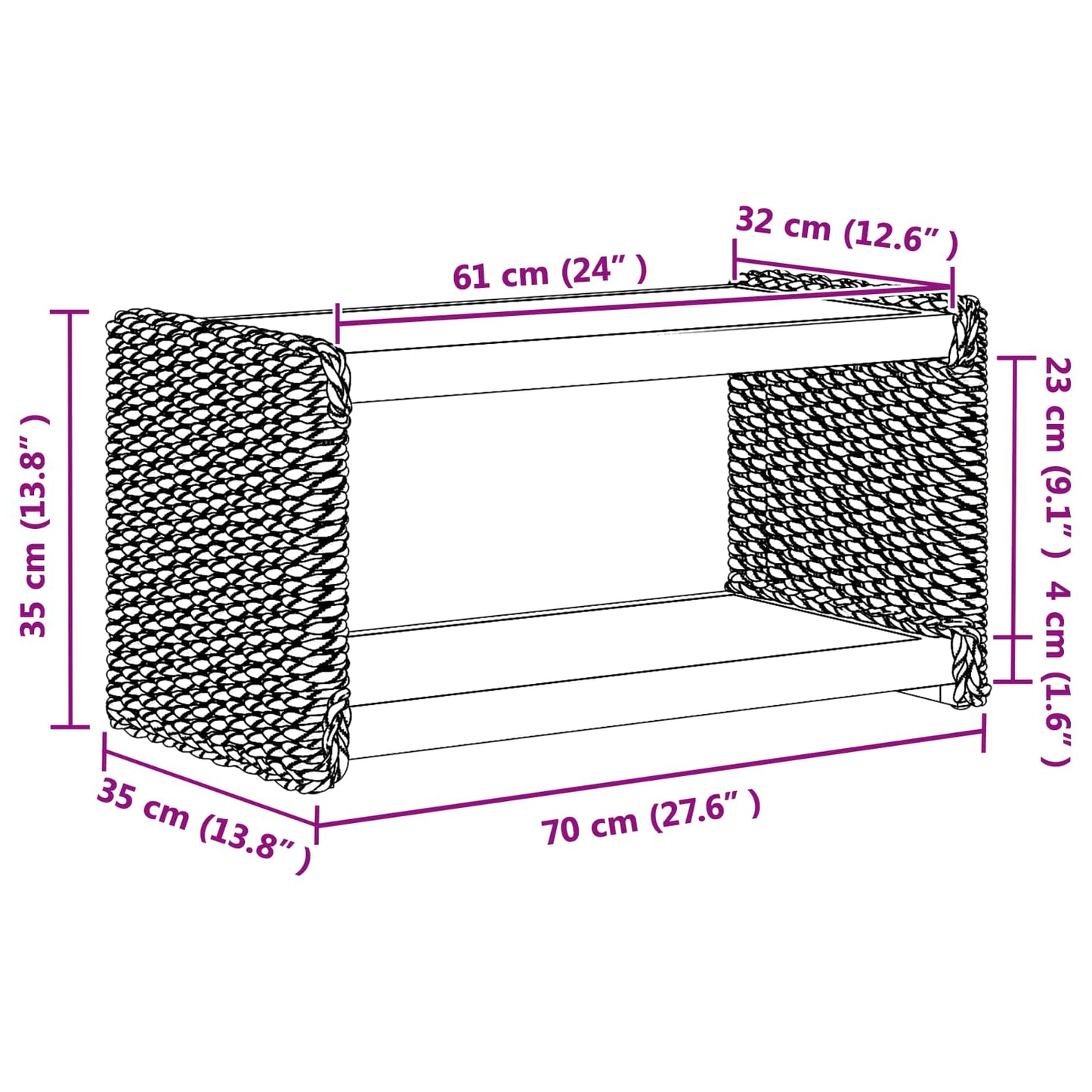 vidaXL Couchtisch Natur 70 x 35 x 35 cm Massives Mahagoni Holz