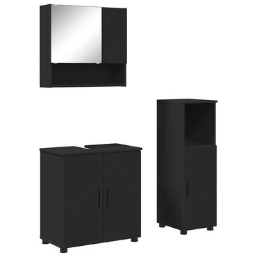 vidaXL Badezimmermöbel-Set 3 pcs Schwarz Holzwerkstoff & Metall