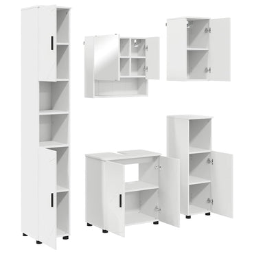 vidaXL Badezimmermöbel-Set mit Tür 5 pcs Weiß Holzwerkstoff & Metall