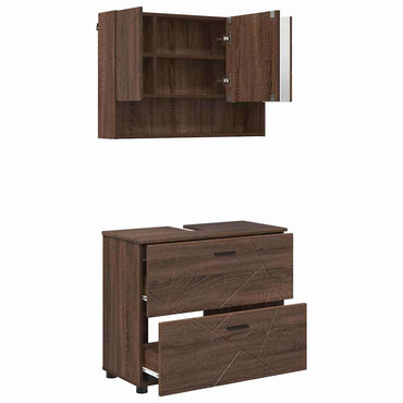 vidaXL Badezimmermöbel-Set mit Schubladen 2 pcs Braun Eichen-Optik