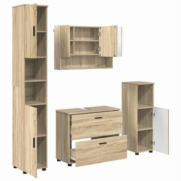 vidaXL Badezimmermöbel-Set 4 pcs Sonoma-Eiche Sperrholz und Metall