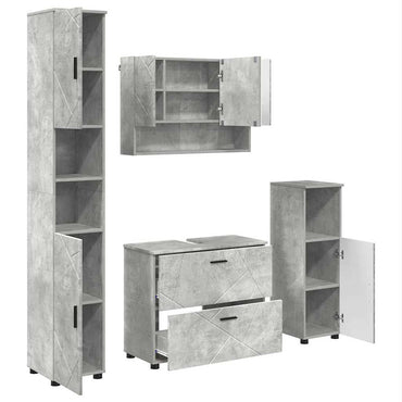 vidaXL Badezimmermöbel-Set 4 pcs Beton Grau Sperrholz und Metall