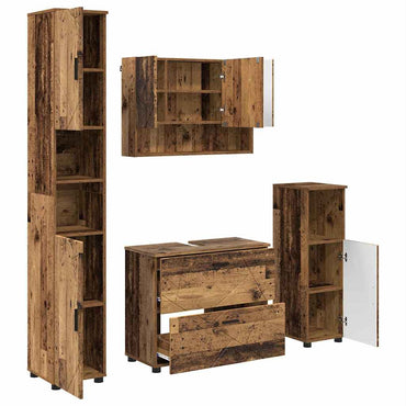 vidaXL Badezimmermöbel-Set mit Tür 4 pcs Altholz Sperrholz und Metall