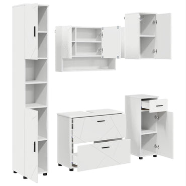 vidaXL Ensemble de meubles de salle de bain avec étagère 5 pcs Blanc Contreplaqué et métal