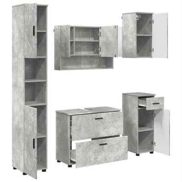 vidaXL Ensemble de meubles de salle de bain 5 pcs Gris béton Bois d'ingénierie et métal