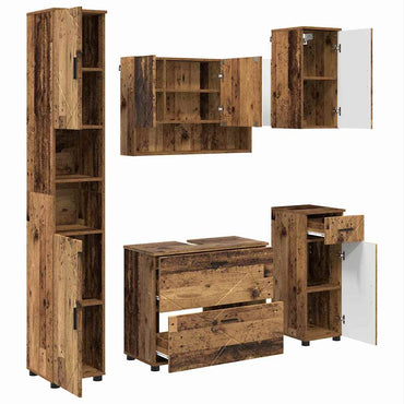 vidaXL Ensemble de meubles de salle de bain avec porte 5 pcs Bois de récupération contreplaqué et métal