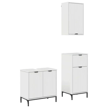 vidaXL Ensemble de meubles de salle de bain avec porte, 3 pcs, blanc brillant, bois d'ingénierie