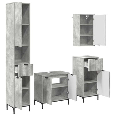 vidaXL Badezimmermöbel-Set mit Tür Beton Grau Holzwerkstoff, Metall