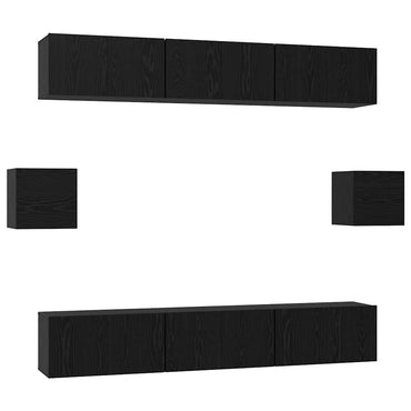 vidaXL TV-Schrankset 8 pcs Schwarz Eichen-Optik Holzwerkstoff
