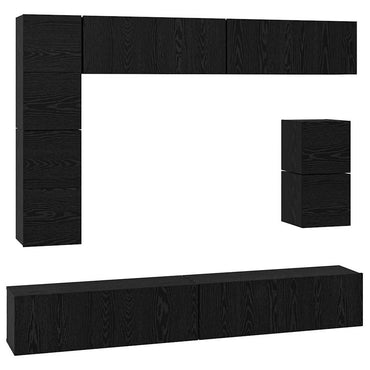vidaXL TV-Schrankset 8 pcs Schwarz Eichen-Optik Holzwerkstoff