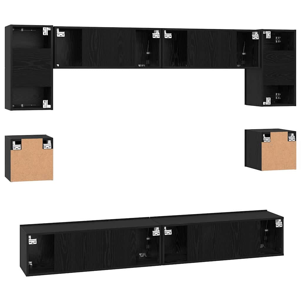 vidaXL TV-Schrankset 8 pcs Schwarz Eichen-Optik Holzwerkstoff