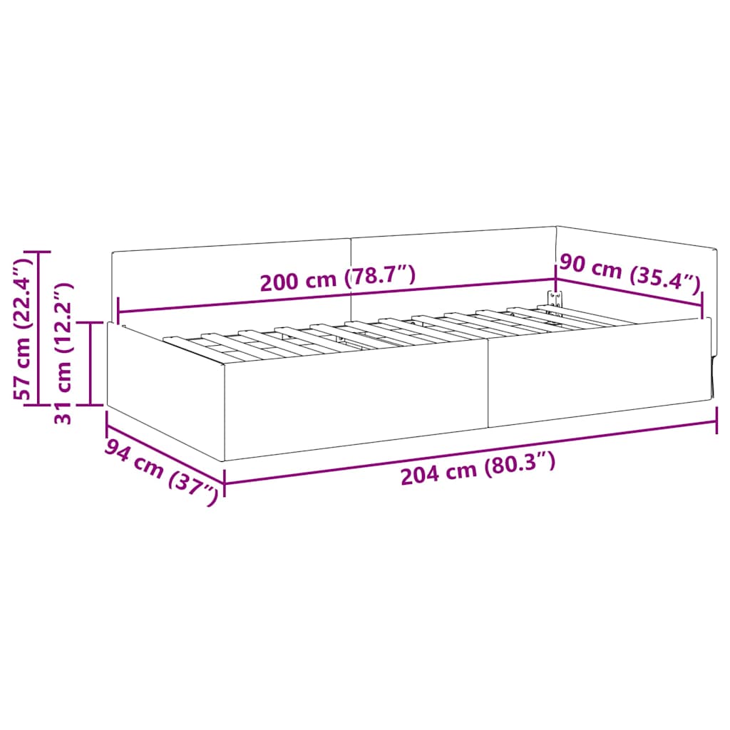 vidaXL Eckbettgestell mit Kopfteil Creme 90 cm x 200 cm Samt