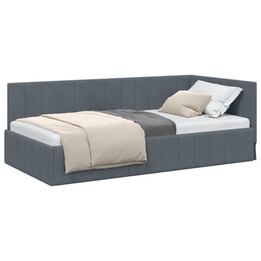 vidaXL Eckbettgestell mit Kopfteil Dunkelgrau 90 cm x 190 cm Samt
