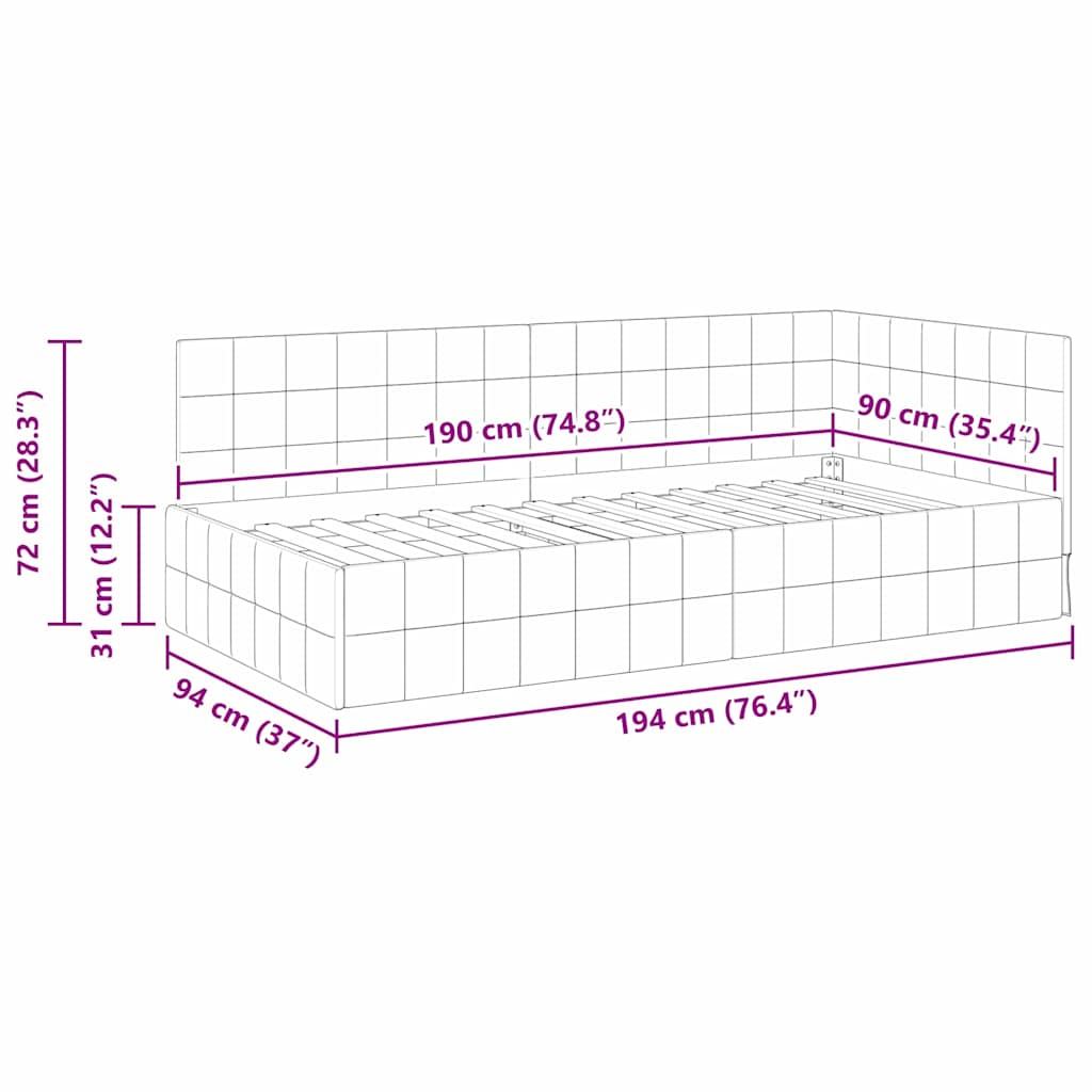 vidaXL Eckbettgestell mit Kopfteil Blau 90 cm x 190 cm Samt