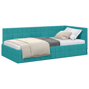 vidaXL Eckbettgestell mit Kopfteil Türkis 90 cm x 190 cm Samt