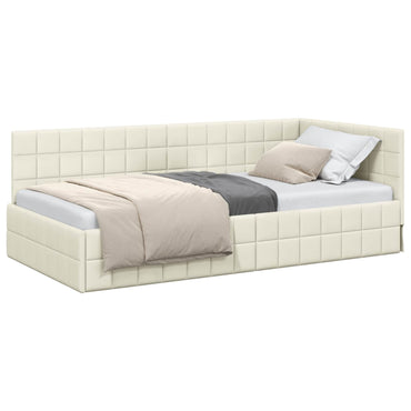 vidaXL Cadre de lit d'angle avec tête de lit crème 90 cm x 200 cm Velours