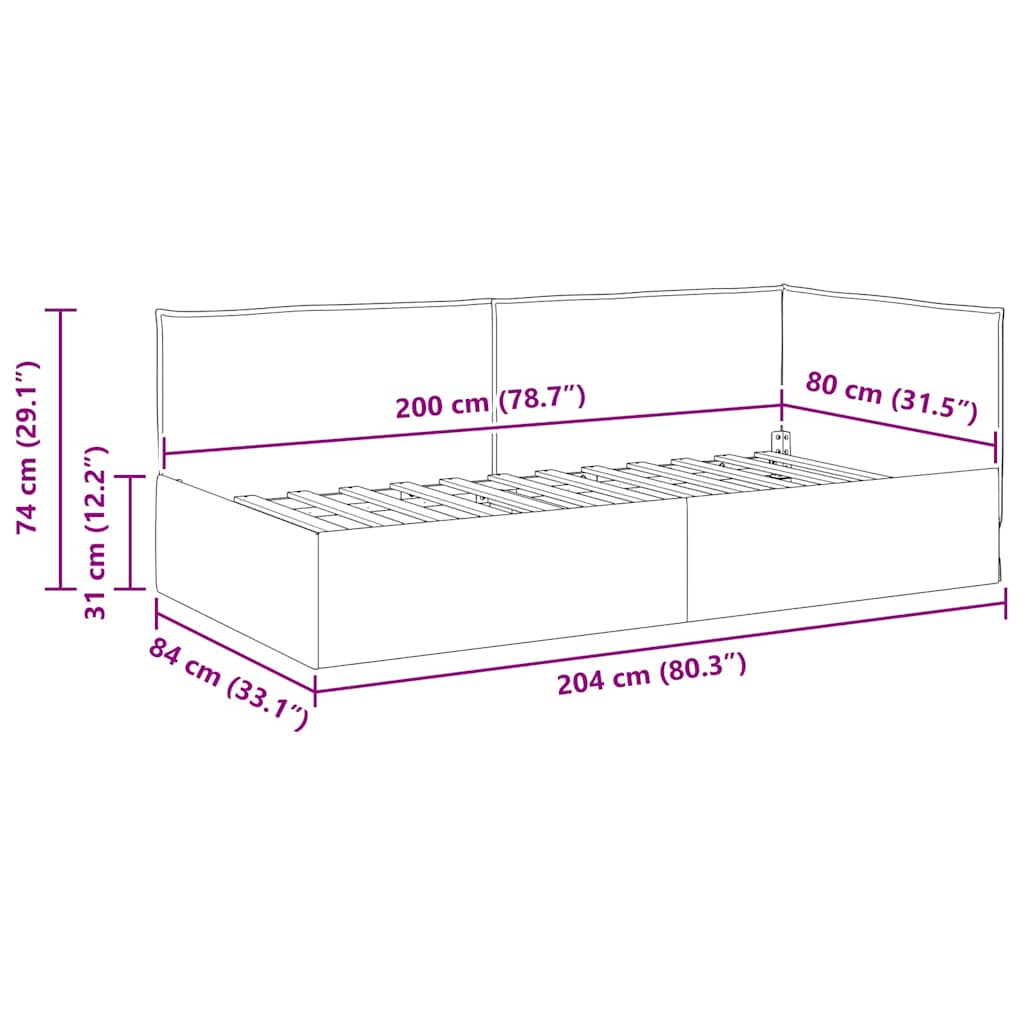 Eckbettgestell mit Kopfteil Taupe 80 x 200 cm Stoff