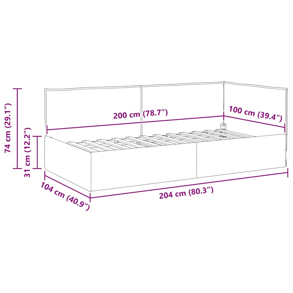 Eckbettgestell mit Kopfteil Blau 100 x 200 cm Stoff