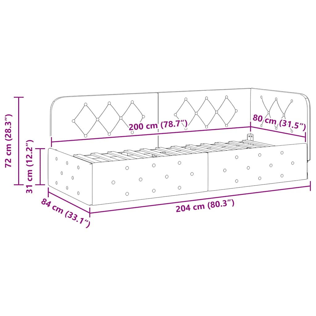 vidaXL Eckbettgestell mit Kopfteil Dunkelgrau 80 x 200 cm Stoff