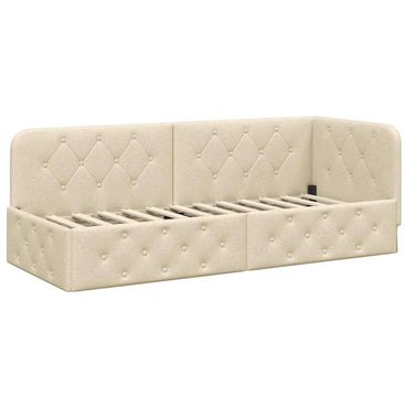 vidaXL Eckbettgestell mit Kopfteil Creme 80 x 200 cm Stoff