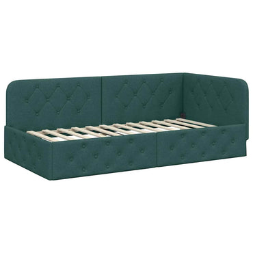 vidaXL Eckbettgestell mit Kopfteil Dunkelgrün 90 x 190 cm Stoff