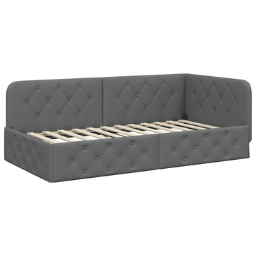 vidaXL Eckbettgestell mit Kopfteil Dunkelgrau 90 x 200 cm Stoff