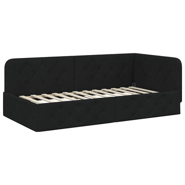 vidaXL Eckbettgestell mit Kopfteil Schwarz 100 x 200 cm Stoff