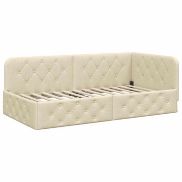 vidaXL Eckbettgestell mit Kopfteil Creme 100 x 200 cm Stoff