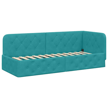 vidaXL Eckbettgestell mit Kopfteil Türkis 80 x 200 cm Samt