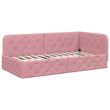 vidaXL Eckbettgestell mit Kopfteil Rosa 90 x 200 cm Samt