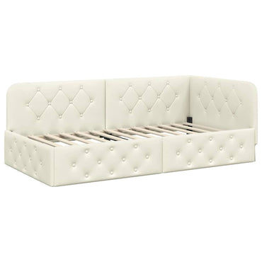 vidaXL Eckbettgestell mit Kopfteil Creme 90 x 200 cm Samt