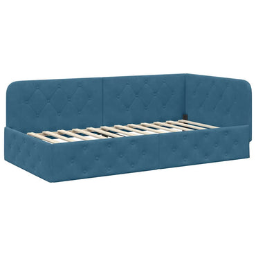 vidaXL Eckbettgestell mit Kopfteil Blau 100 x 200 cm Samt