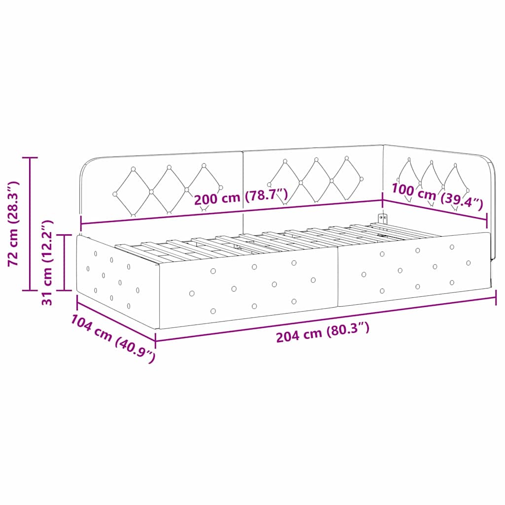 vidaXL Eckbettgestell mit Kopfteil Blau 100 x 200 cm Samt