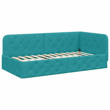 vidaXL Eckbettgestell mit Kopfteil Türkis 100 x 200 cm Samt
