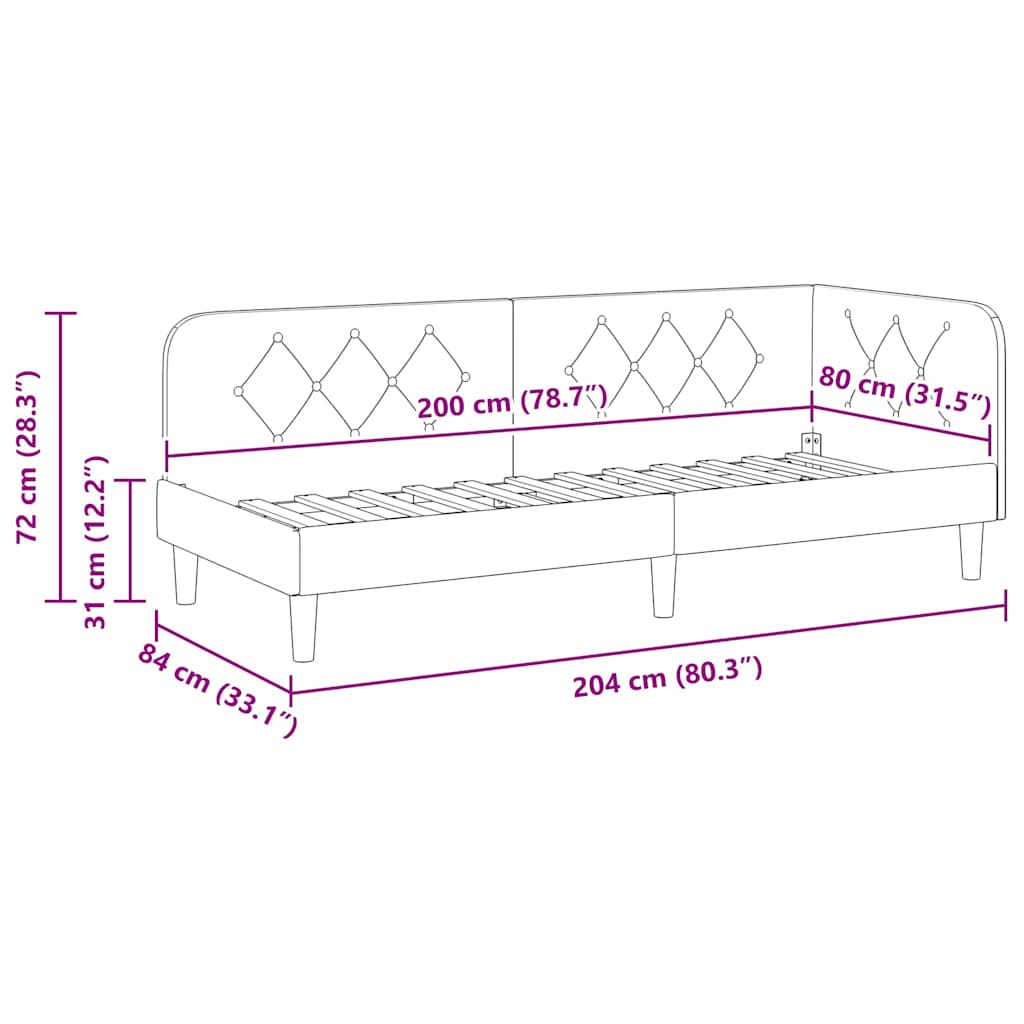 vidaXL Cadre de lit d'angle avec tête de lit Crème 80 x 200 cm Velours