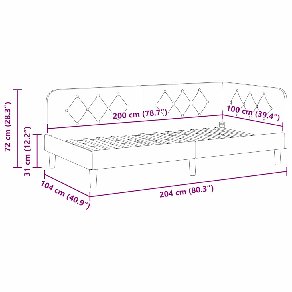 vidaXL Eckbettgestell mit Kopfteil Rosa 100 x 200 cm Samt