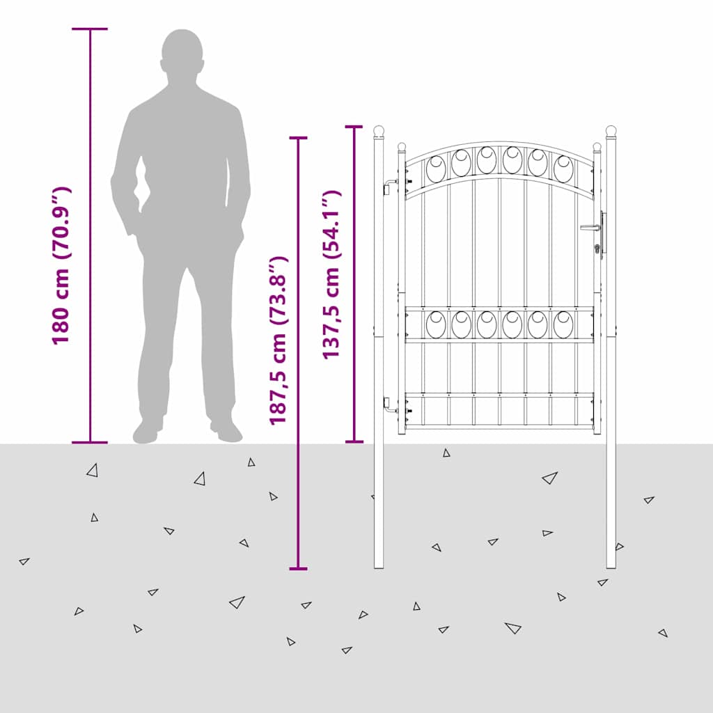 Zauntor mit Schloss Grau 170 x 100 cm Pulverbeschichteter Stahl